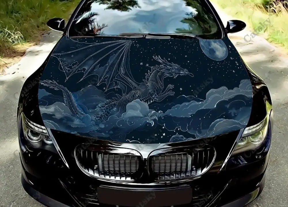 Виниловые наклейки на капот автомобиля Дракон со звездным небом виниловая