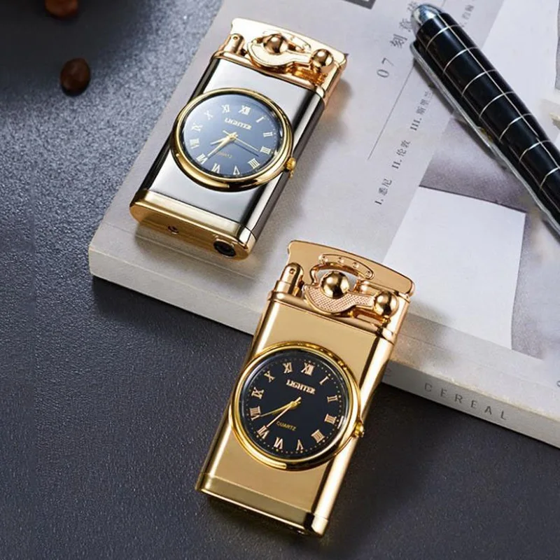 

2022 Rocker Arm Double Fire Lighter LED Light Lighter Metal Luminous Butane Gas Lighter New Dial Personality Lighter