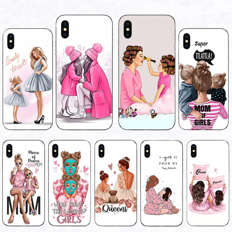 Mother and Daughter Hard Phone Case  for iphone 12 13 Mini 11 Pro Max XS Mobile Shell 7 8 6 Plus X XR 6S 5S SE Cover Coque Funda