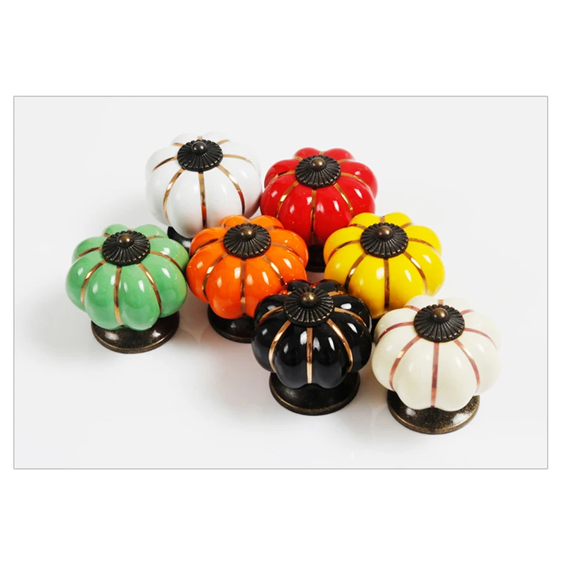 

Modern minimalist ceramic pumpkin handle pastoral style drawer wardrobe single hole zinc alloy bottom children's door handle