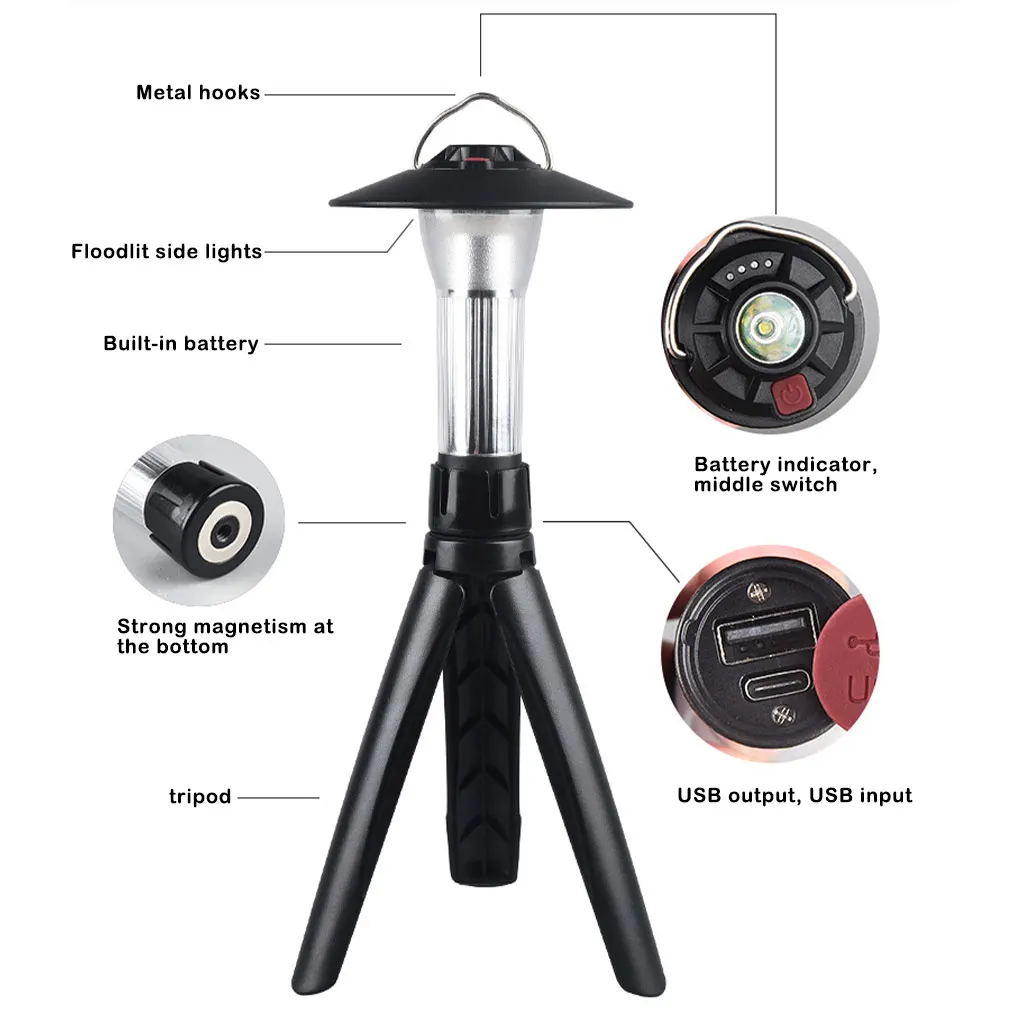 

USB Camping Flashlight Multipurpose Tent Lantern Small Size Outdoor LED Lantern with Bracket Lighting Tool Accessory