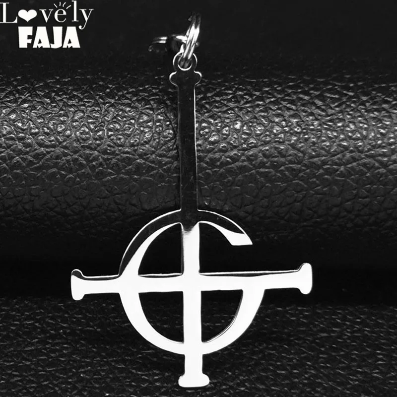 

Inverted Cross Occult Pentagram Stainless Steel Keyring Satanic Gothic Satan Pendant Key Jewelry llaveros para hombre K643S03