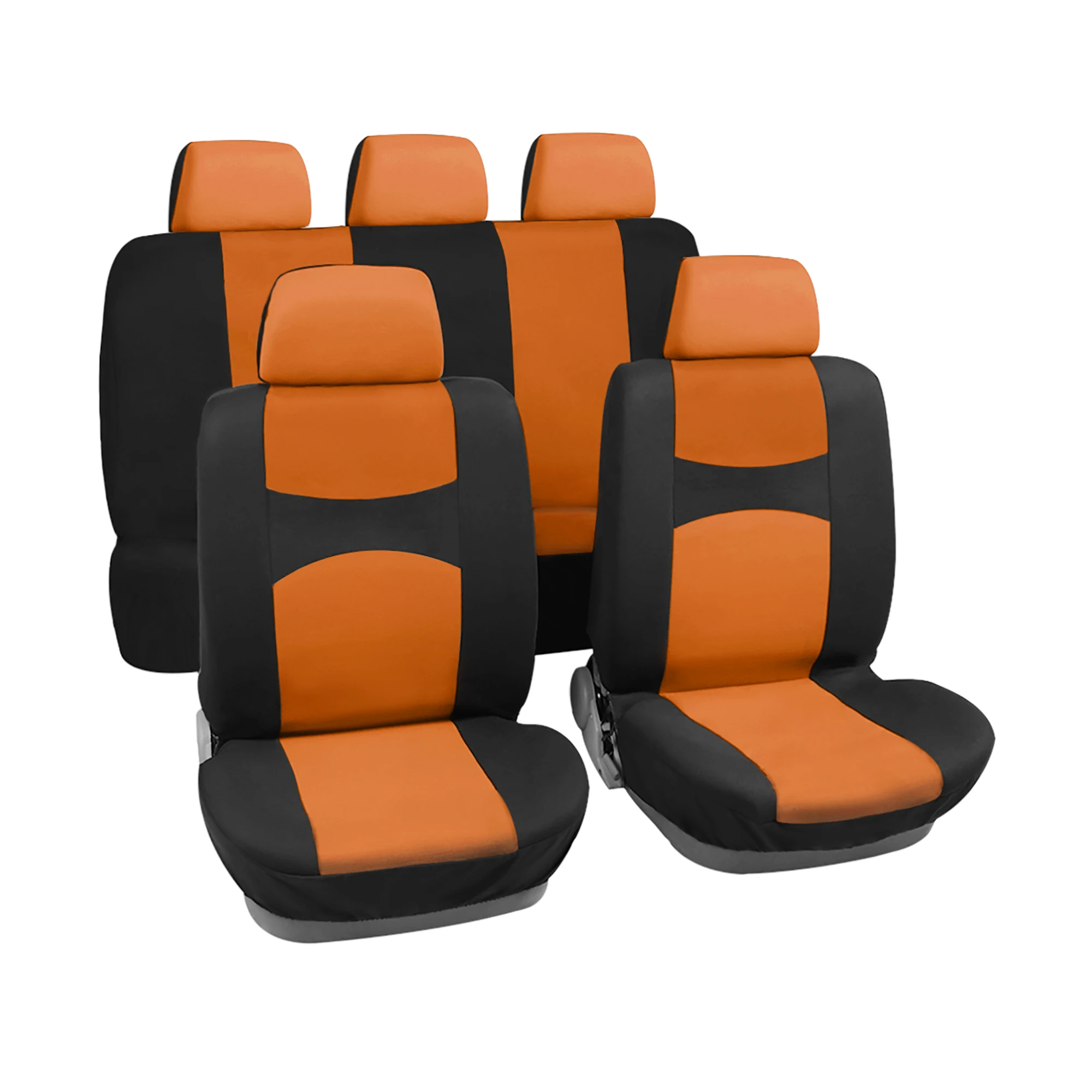 

Universal Fit Full Set Car Seat Cover Kit Flat Cloth Fabric Seat Protector Pad for Most Vehicle Truck SUV Black Orange