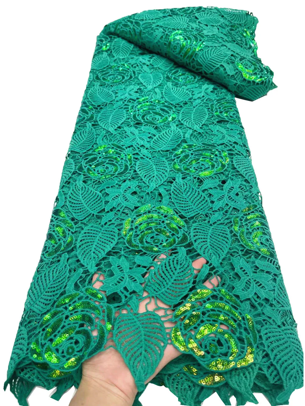 

African Lace Fabric 2022 High Quality Guipure Lace With Sequins Water Soluble Cord Fabrics Dress For Big Occasions 5 Yards W955