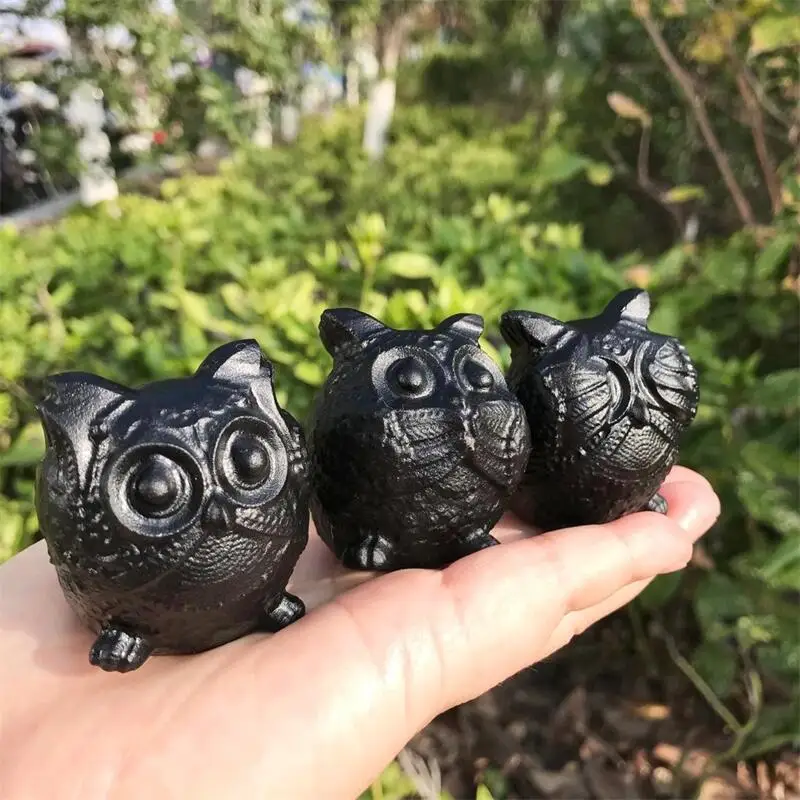 Резьба в виде совы из натурального черного обсидиана 5 см 1 шт.