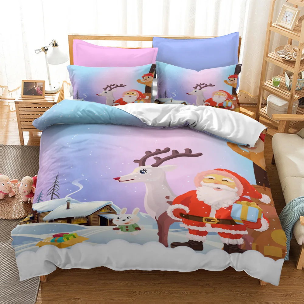 

Set For Kids Santa Claus And Tree Snowman Cat Bedspreads Comforter Duvet Cover And Pillowcase Children's Gift Christmas Bedding