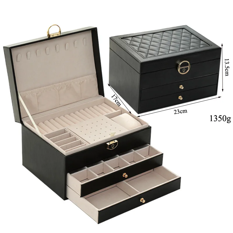 Newly 3layers Romantic Box PU Storage Unique Blue Jewelry Box Wholesale Creative Portable Travel Storage Box Earrings Ring images - 6