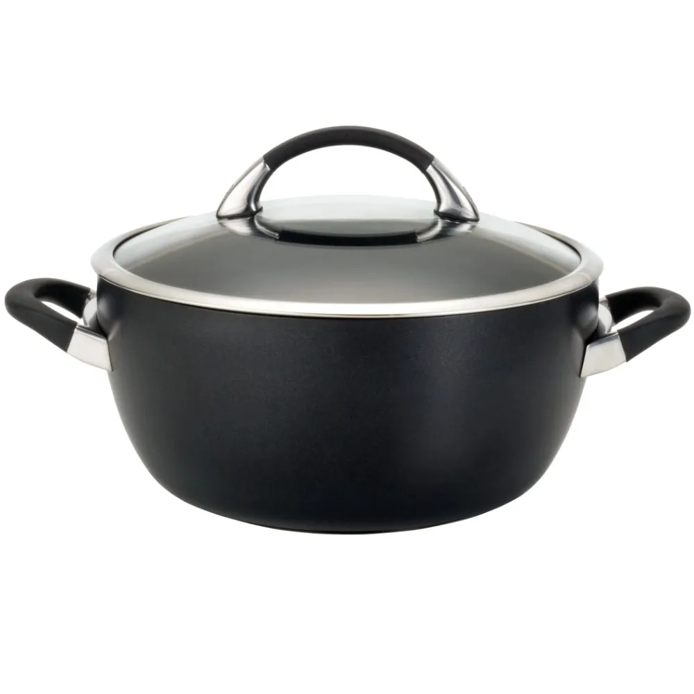 

Symmetry Hard-Anodized Nonstick Casserole Pan with Lid 5.5 Quart Black Dishwasher Safe Stainless Steel Handles Sturdy