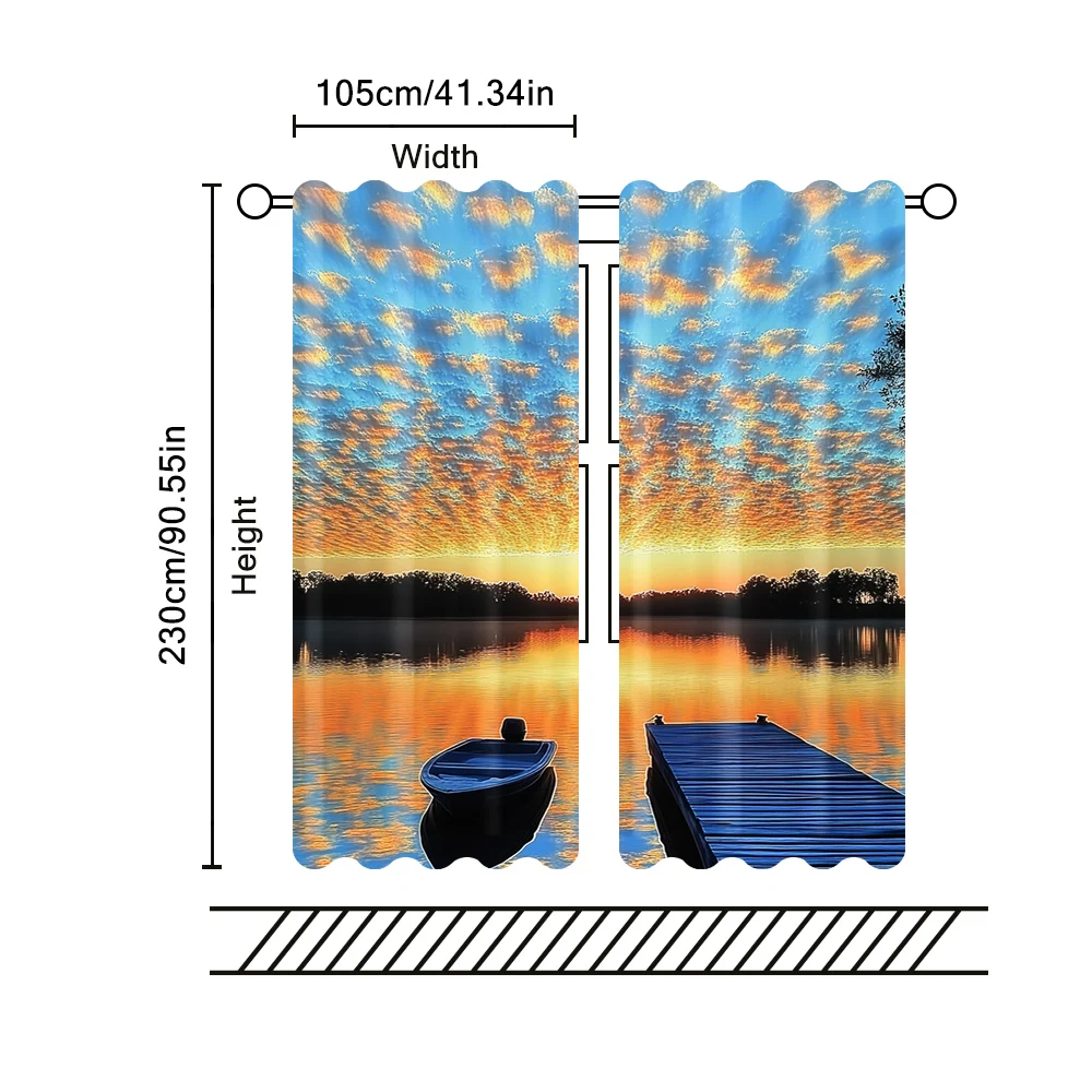 2Pcs City Scenery Curtains Sunny Day Skyline With Clouds Crowded Cityscape Living Room Bedroom Decorative Drapes G