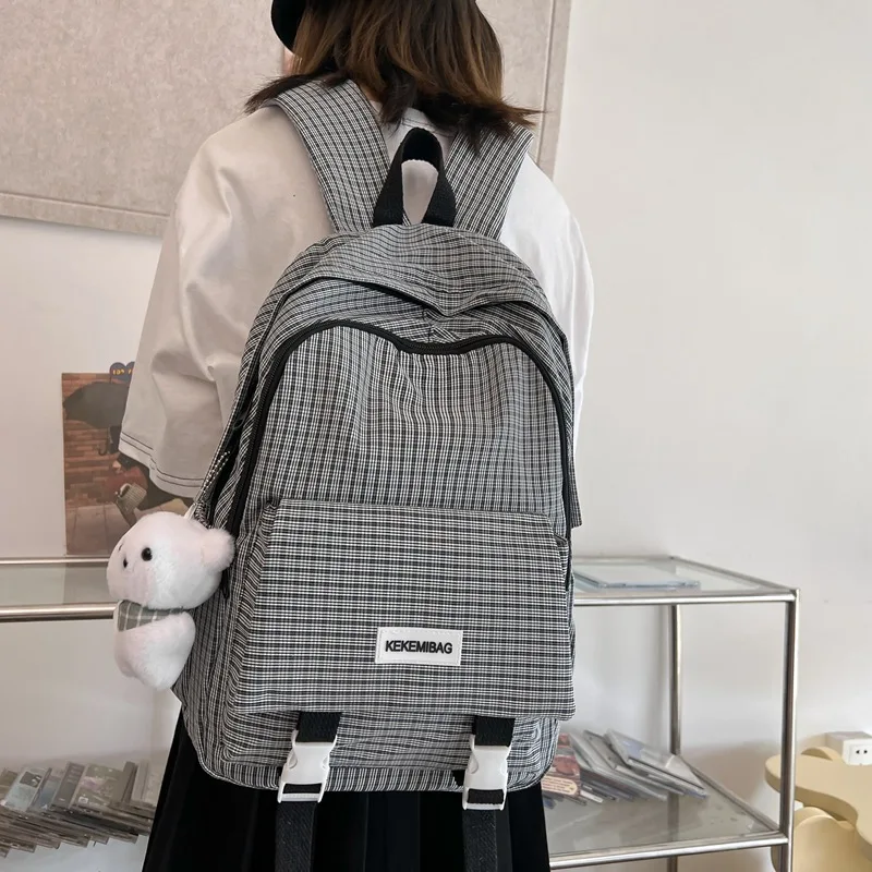 

Клетчатый женский рюкзак, крутая нейлоновая дорожная сумка, модный портативный милый школьный ранец с подвеской для колледжа, сумка для книг для девочек и мальчиков