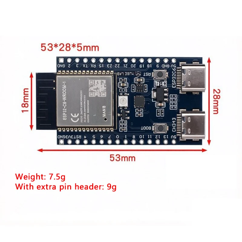 Фото Плата разработки Nano ESP32-C6 с Wi-Fi и Bluetooth, 160 МГц, двойной USB Type-C, встроенный USB-порт для последовательного подключения, полный набор GPIO для Arduino IoT DIY №4