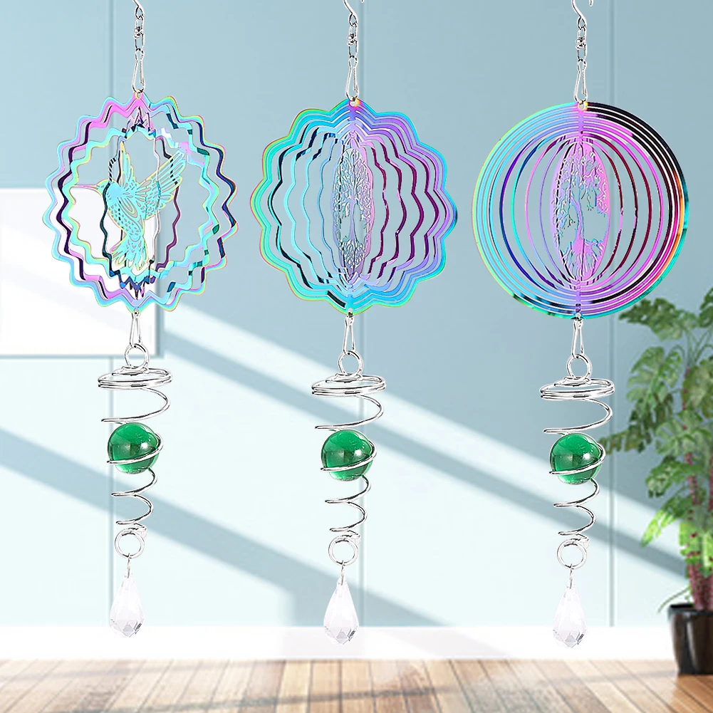 

3D Gradient Color Wind Chimes Spinner Rotating Kinetic Hanging Ball Spiral Swivel Hook Wind Catcher Car Pendant Garden Yard Deco