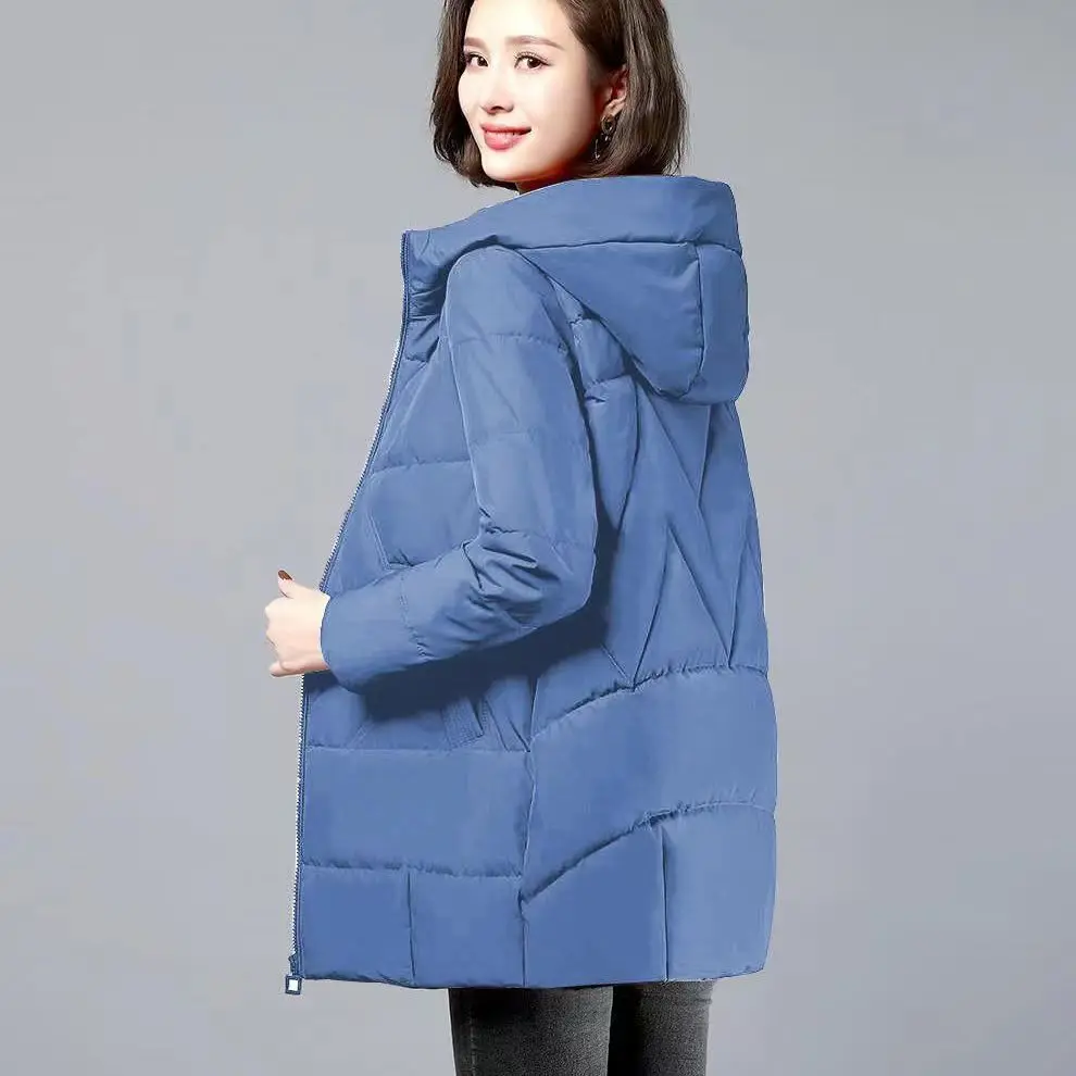 Women's Mid length Coat Winter New Ladies Warm Thicken Parka Simple Fashionable hooded jacket women