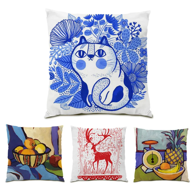 

Colorful Artistic Pattern Home Decor Velvet Polyester Linen Animal Pillowcase Decorative 45x45 Cushions Cover Vintage Cute E0572
