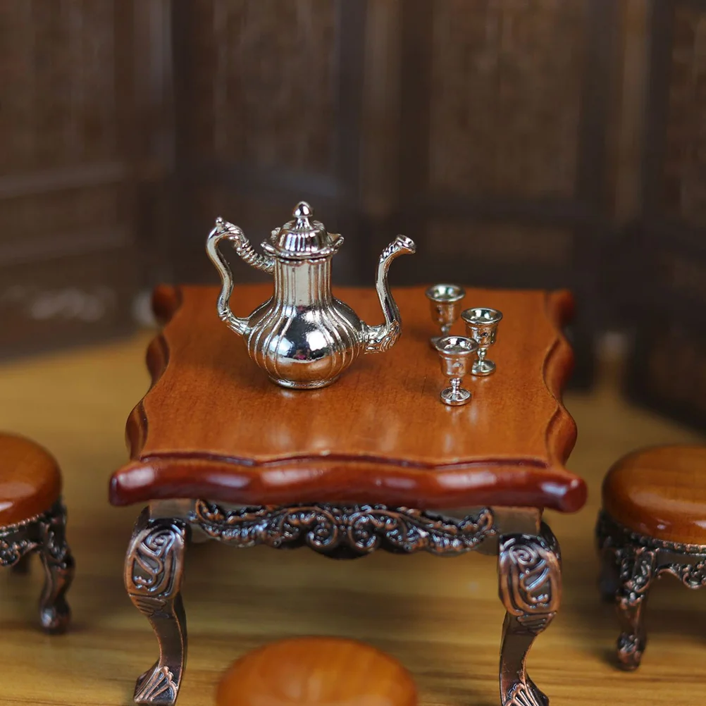 

House Accessories Mini Decor Miniature Coffee Cup Toy Teapot Pretend Toys Things Metal Teaware Tiny Models
