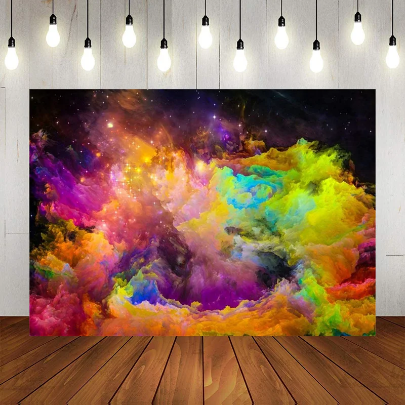 Nebula Backdrop Colorful Cloudscape Universe Planet Moon Earth Bokeh Photo Photographic Background Room Decor Birthday Banner
