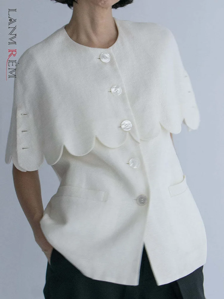 

LANMREM женская рубашка, дизайнерская, Лоскутная, с круглым вырезом, с короткими рукавами, однобортная, модные топы, женская одежда, новинка 2023, 2YA1909