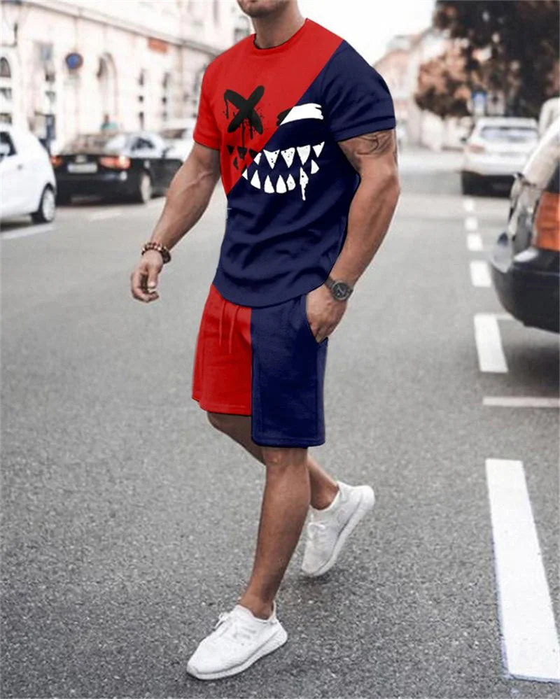 

3D creative printing T-shirt + beach shorts Harajuku hip-hop summer two-piece fashion 3D men's and women's cool outfits