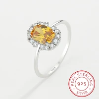 2022 new exquisite citrine ring for women yellow gold real s925 silver crystal diamond engagement valentines day gift jewelry
