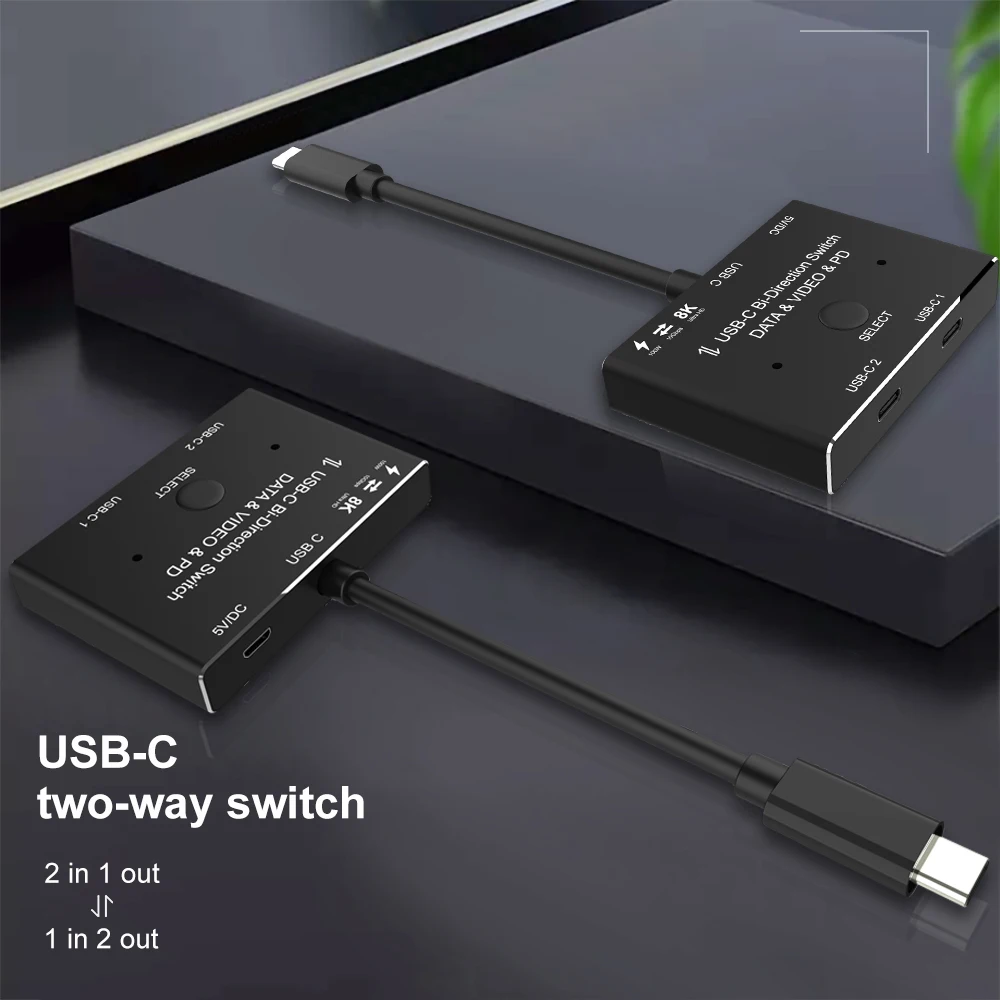 

2023 квм USB C двухсторонний Переключатель 1x 2/2x1 USB 3,1 сплиттер для передачи данных и видео переключатель 8K @ 30 Гц PD 100 Вт для ПК