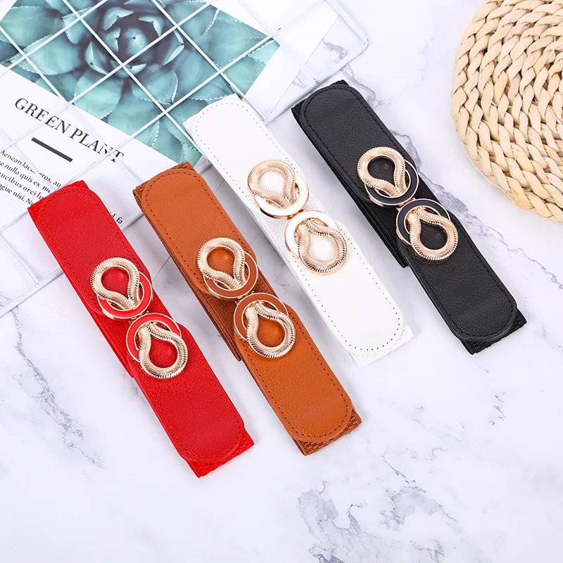 

Ladies Fashion Elastic Width 4cm Waist Elastic Decorative Buckle Belt Down Jacket Dress Belt Women High Quality