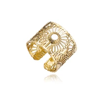 gd french 18 k stainless steel wide opening ring gold plated vintage natural stone shell hollow rings for women jewelry gift