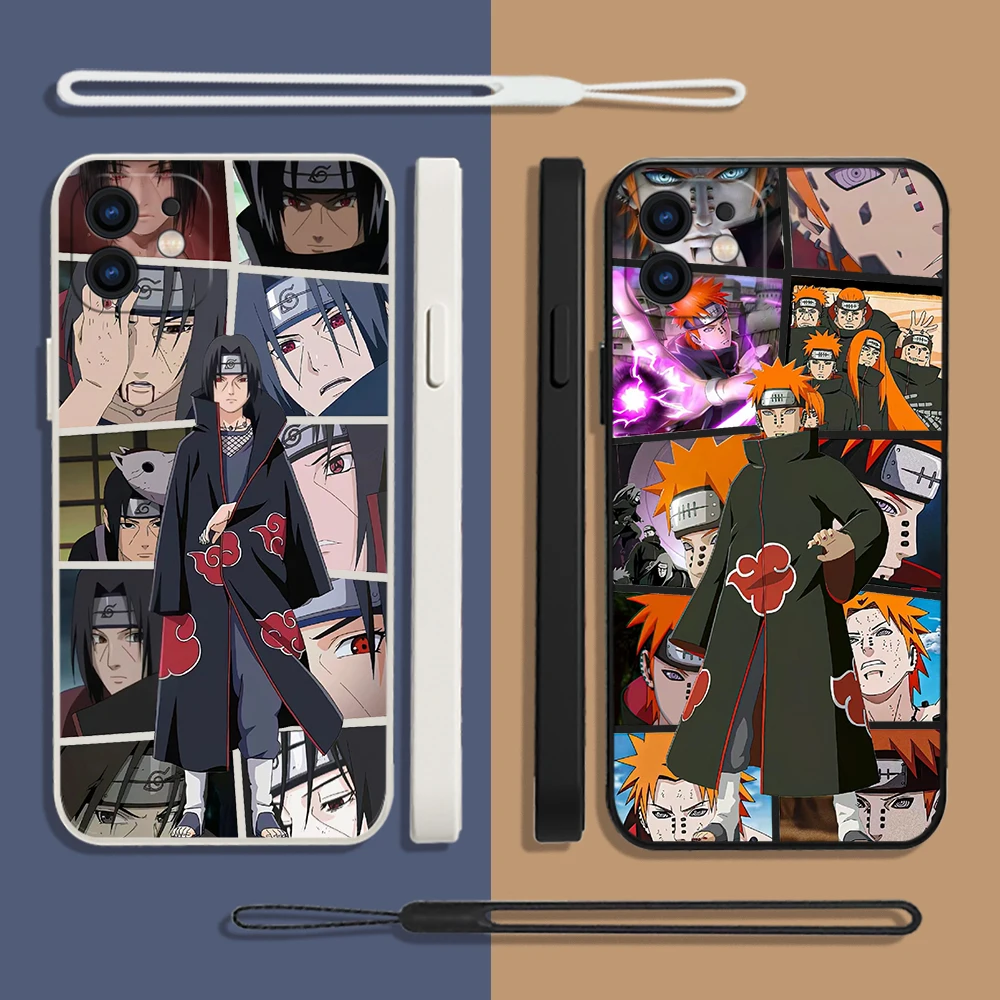 

Narutos Uchihas Itachis Phone Case For iPhone 14 13 12 11 Pro Max Mini X XR XS MAX 8 7 Plus Silicone Cases with Hand Strap