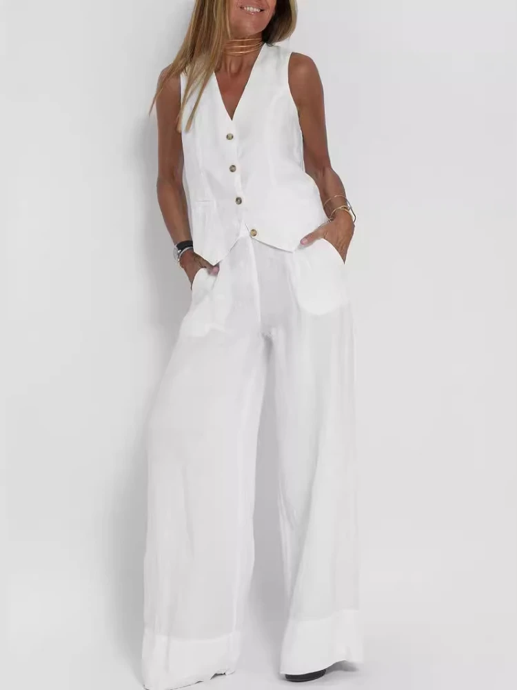 Женский комплект из двух предметов однобортный жилет и брюки с широкими