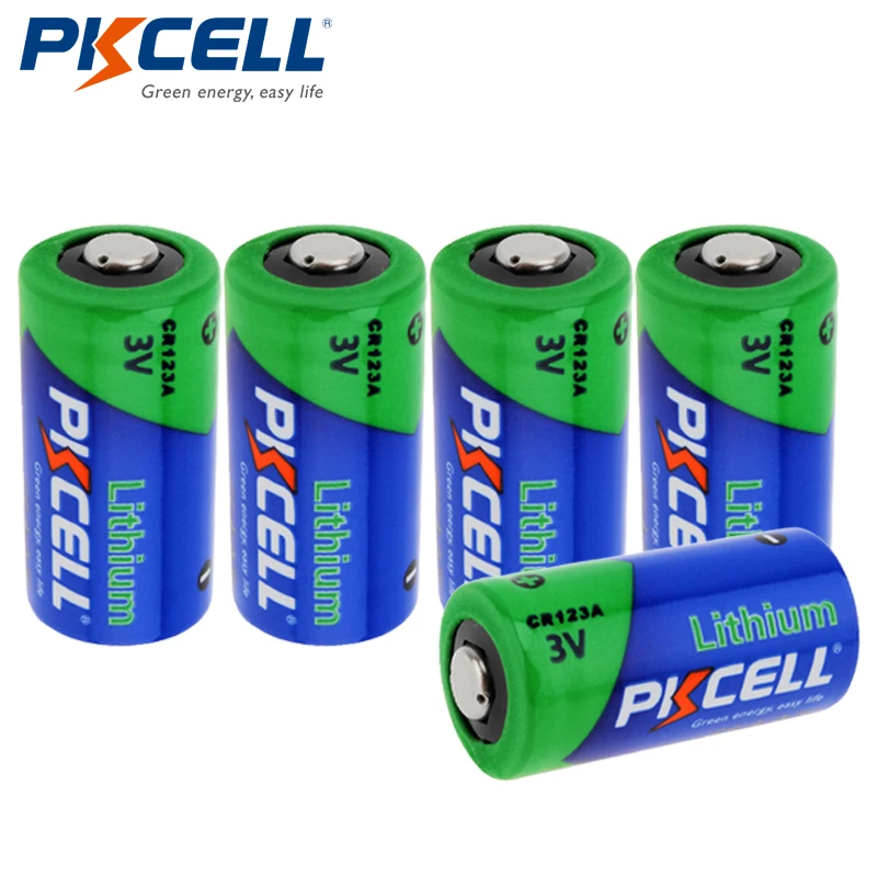 

5 неперезаряжаемых батарей PKCELL 3 в CR123A, CR123 123A 16340 CR17345, литиевая батарея для камеры, фонариков, фонариков