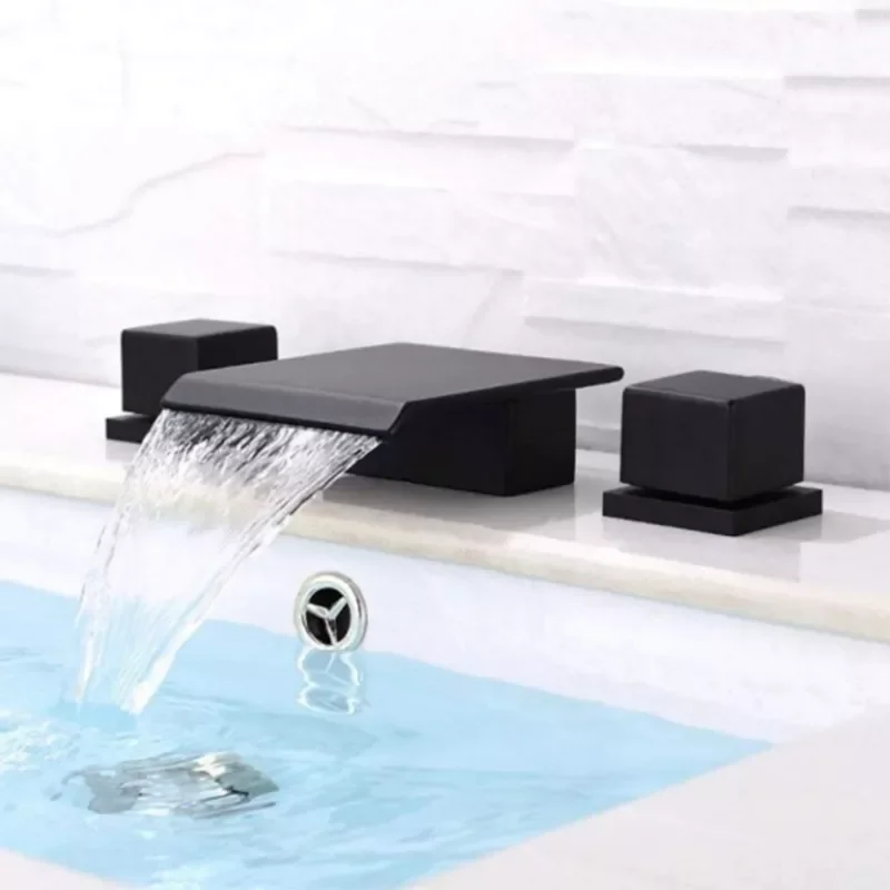

Matte Black Bathtub Faucet Double Handle Design Bathroom Faucet Waterfall Install On Bathtub All Brass Cold and Hot Basin Tap