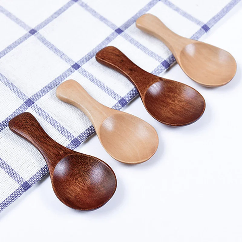 

4pcs Small Spice Condiment Spoon Sugar Tea Coffee Scoop Short Handle Wood Spoon Jam Mustard Ice Cream Wood Spoon Kitchen Gadgets