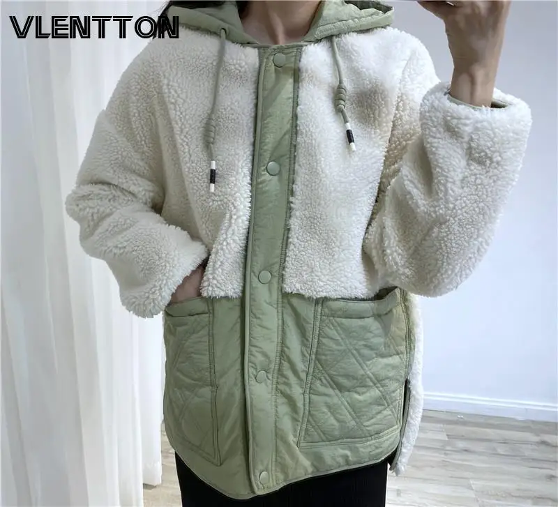 2022 New Winter Women Parkas Hoody Jacket Fleece Lambs wool Coat Padded Outwear Female