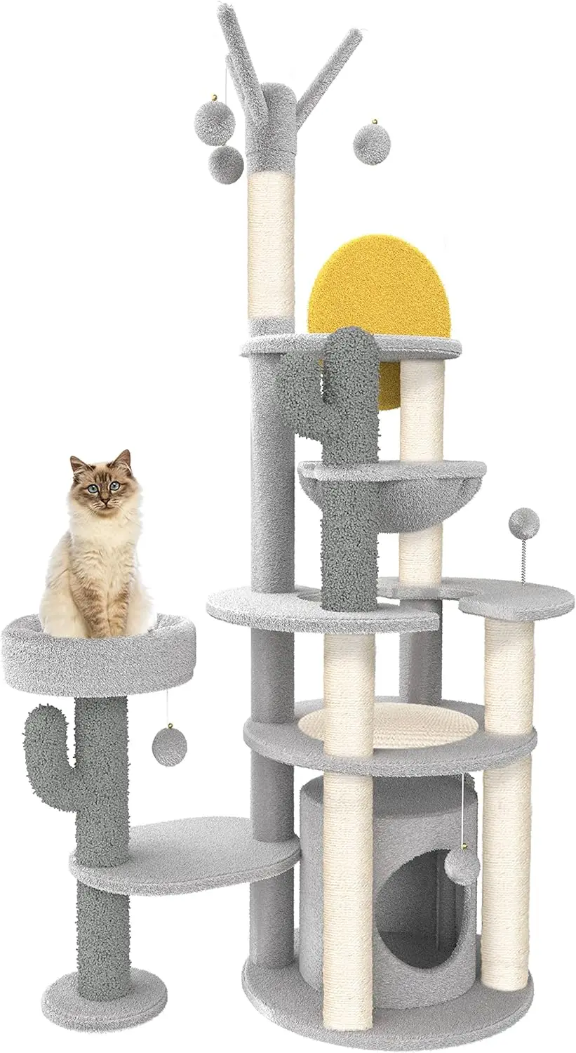 

72" Cat Tree Tower Furniture for Indoor Large Cat with Condo, Hammock, Scratching Post Pad Into The West Catnip Avocado toy мы
