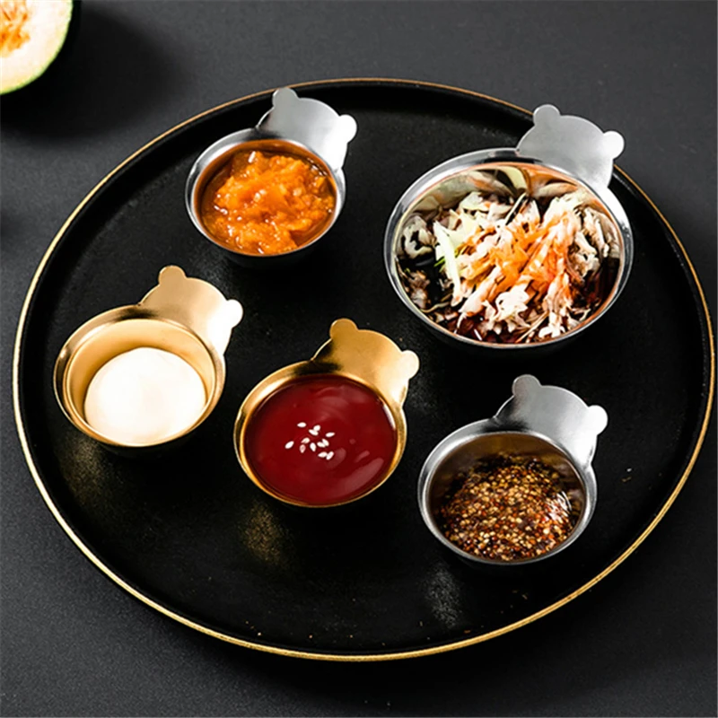 

304 Stainless Steel Sauce Vinegar Dish Cute Bear Small Bowl Korean Snacks Plates Kitchen Food Condiment Container Seasoning Tray