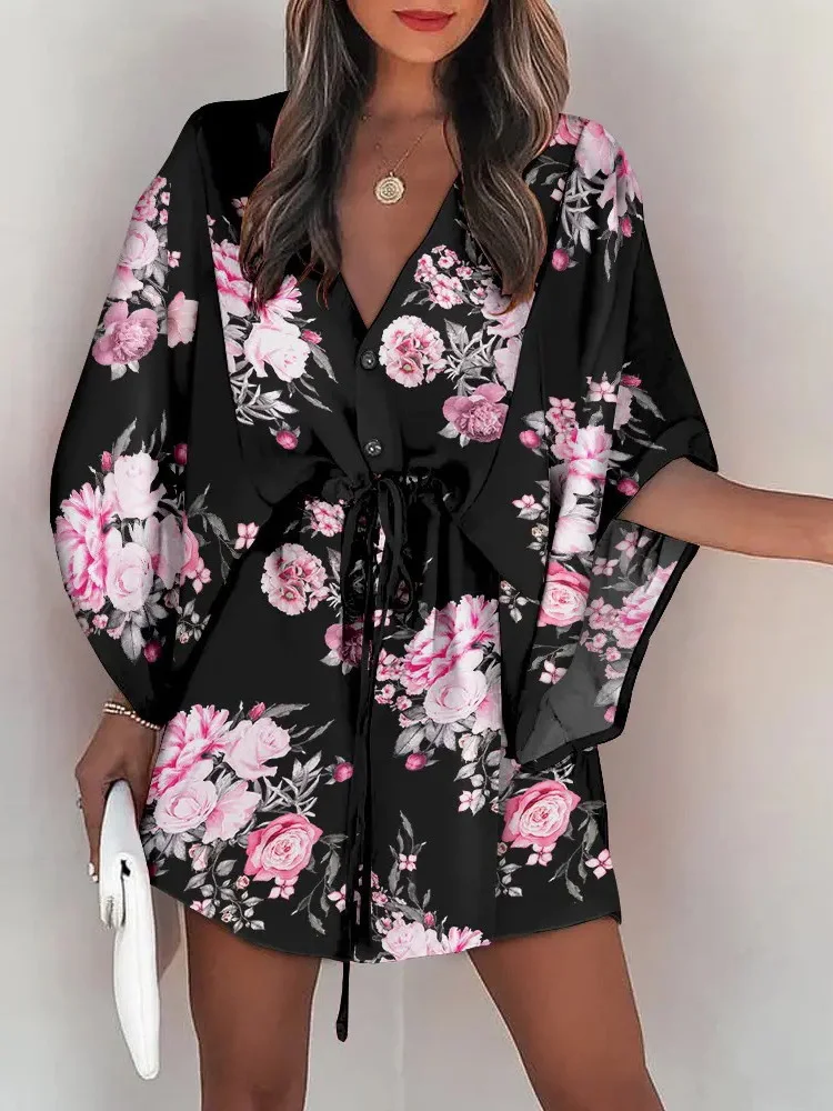 

Casual elegant slim sexy 2023 new dress,Dresses For Women Casual Beach Mini Sundress Office Elegantes Summer Floral Print Lace U