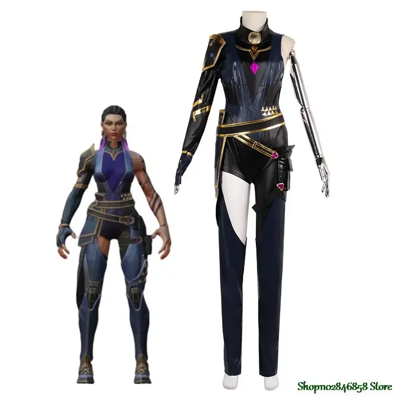 

Game VALORANT Cosplay Costume Reyna Black Female Combat Clothes Halloween Party Costumes Full Set