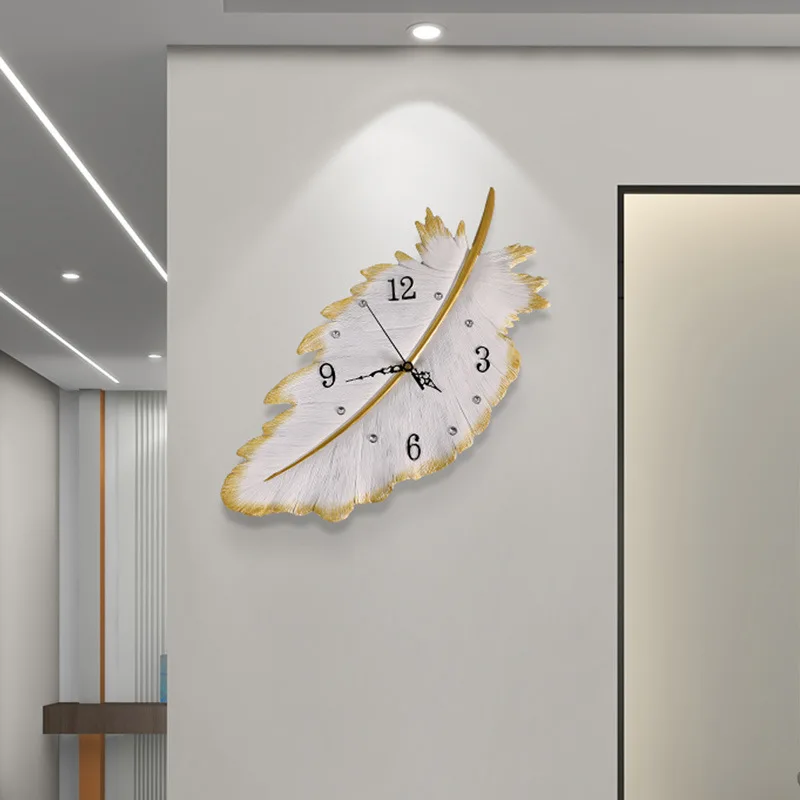 

Three-Dimensional Feather Wall Clock Living Room Fashion Background Wall Decoration Lightweight Luxury Clock Personalized Art