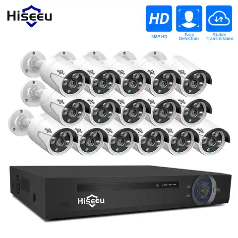Hiseeu 16CH PoE NVR 5MP Открытый IP камера система Комплект распознавание лица H.265 аудио видео наблюдения безопасности набор