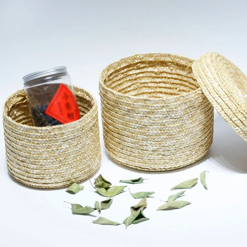 

Straw Wicker Storage Basket Toy Desktop Cosmetic Home Hand Gift Living Room Storage Box Organizer Flower Pots Woven Rattan Box