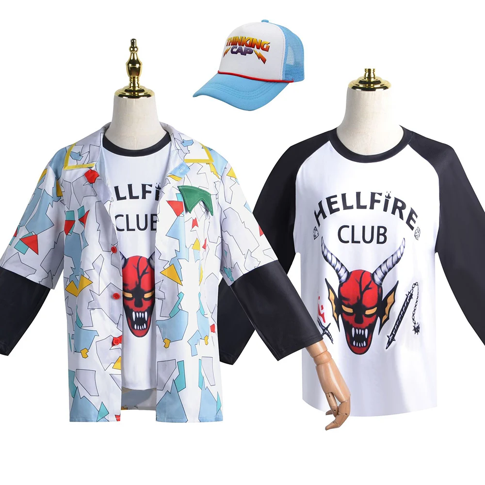 

Stranger Things S4 Cosplay Costume Hellfire Club T-Shirt Dustin Shirt Costumes For Kids Adult