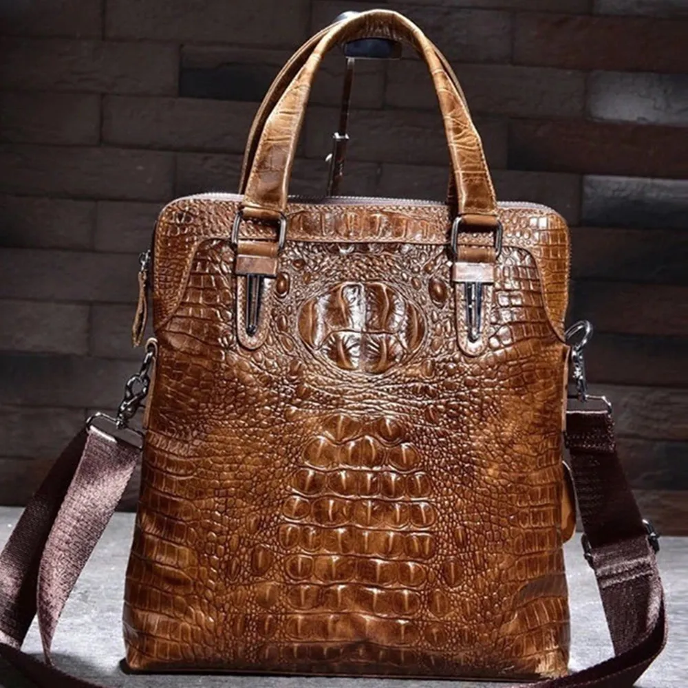 Crocodile Pattern Real Leather Document Handbag Men Business Bag Genuine Cowhide Shoulder Messenger Briefcase ipad Computer Pack