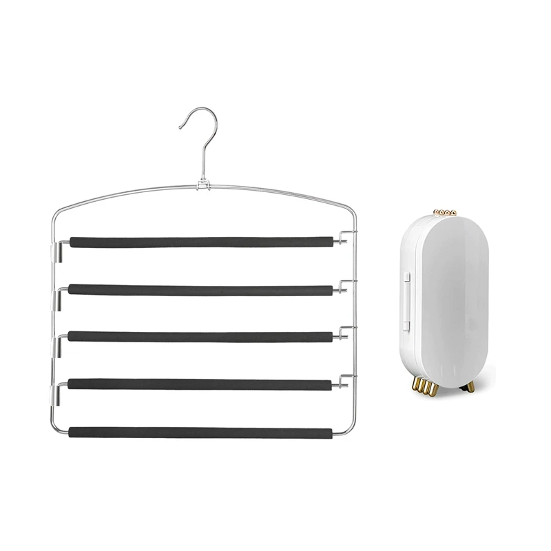 

Pants Hangers 5 Layers Metal Slack Magic Hangers With Jewelry Storage Box