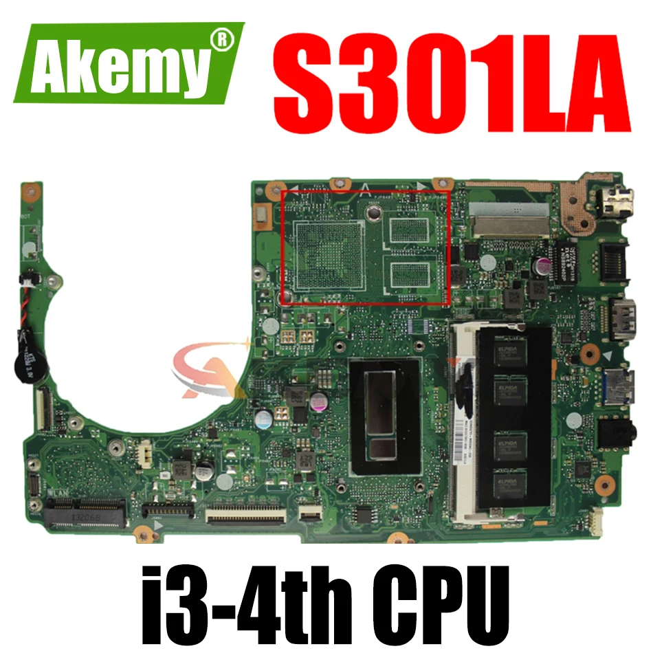 

Akemy S301LA Laptop motherboard for ASUS S301LA S301L S301 Q301LA Q301L Test original mainboard 4G RAM I3-4th