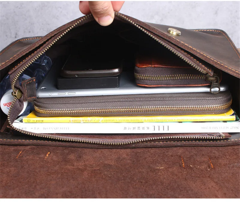 Business vintage genuine leather men's multifunctional briefcase handbag natural crazy horse cowhide work laptop messenger bag
