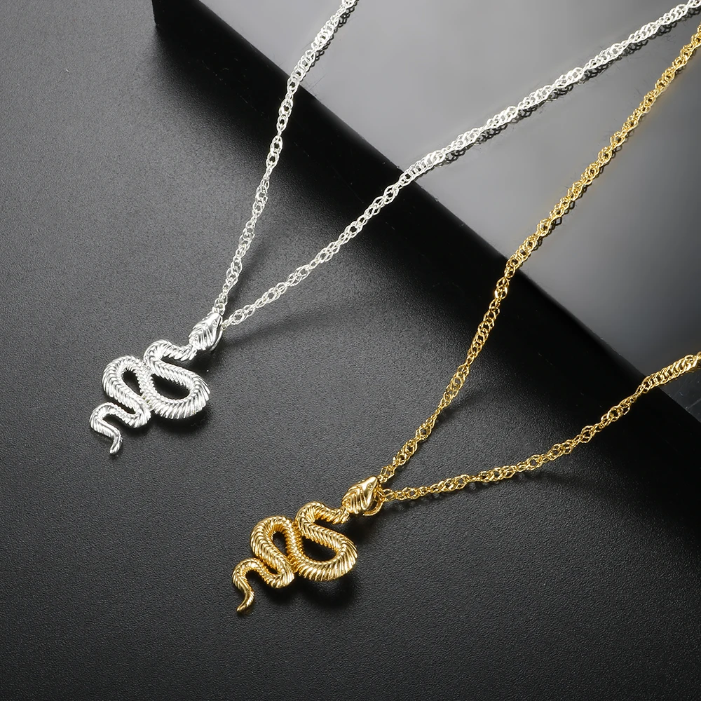 

Animal Snake Pendant Necklace for Women Stainless Steel Gold Plated Texture Charm Chain Choker Necklaces Female Birthday Jewelry