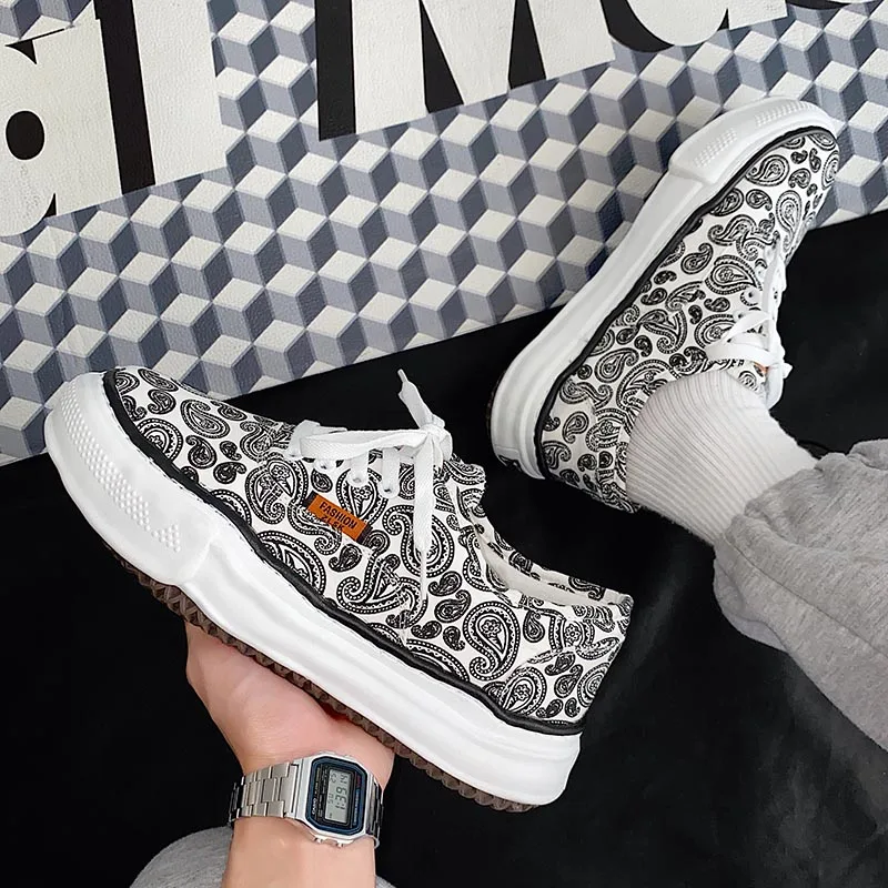 

Кроссовки мужские на платформе, Вулканизированная подошва, холщовые, повседневная обувь с граффити в стиле Харадзюку, летние