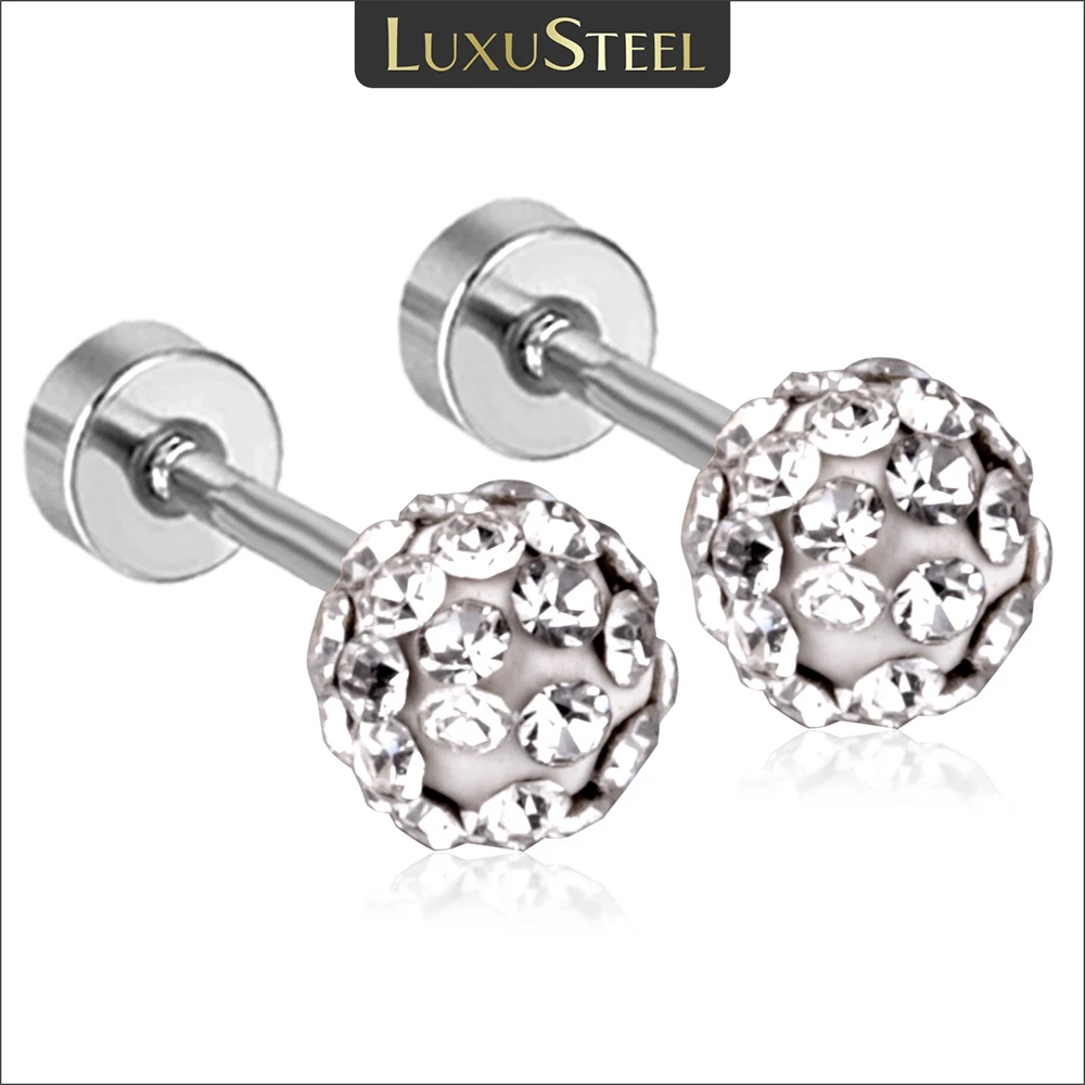 

LUXUSTEEL Fashion 4mm/6mm Crystal Ball Stud Earrings For Women Rhinestone Shiny Stainless Steel Earring Jewelry Gifts