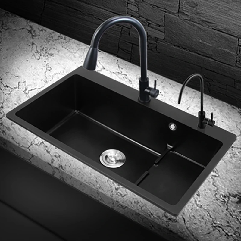 

Black Kitchen Sink Strainer Soap Dispensor Drain 304 Stainless Steel Bathroom Sinks Gadget Cocina Accesorio Home Improvement YQ