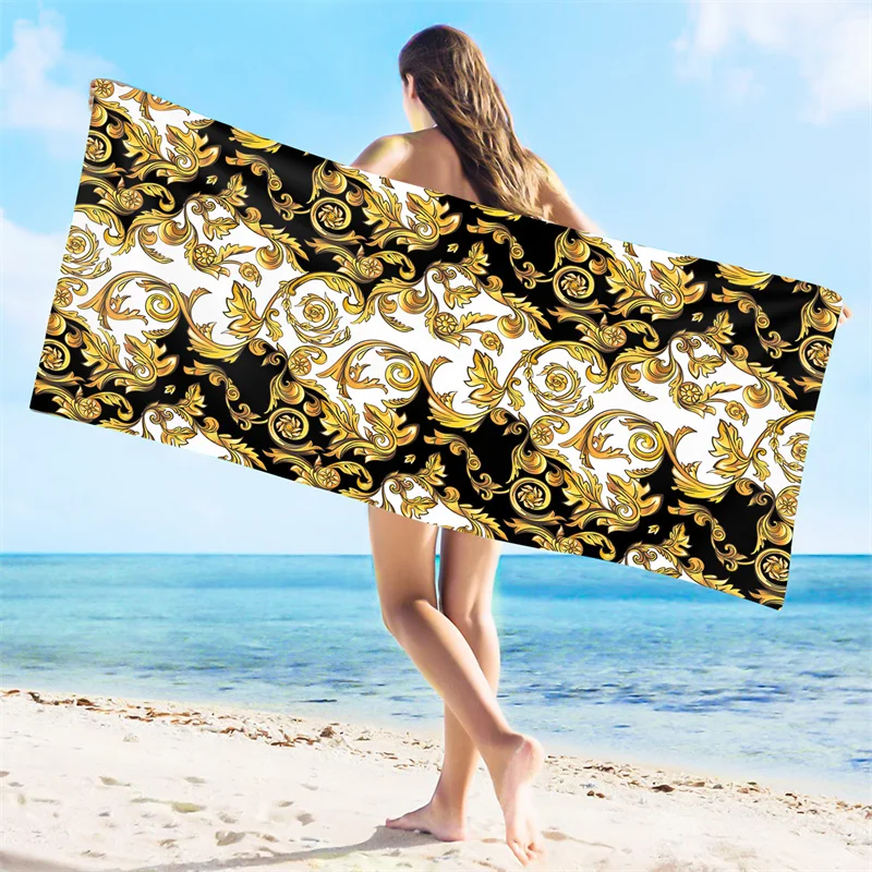 White And Gold Vintage Boho Towel For Adult Women Men Gift Swimming Pool Seaside Camping Travel