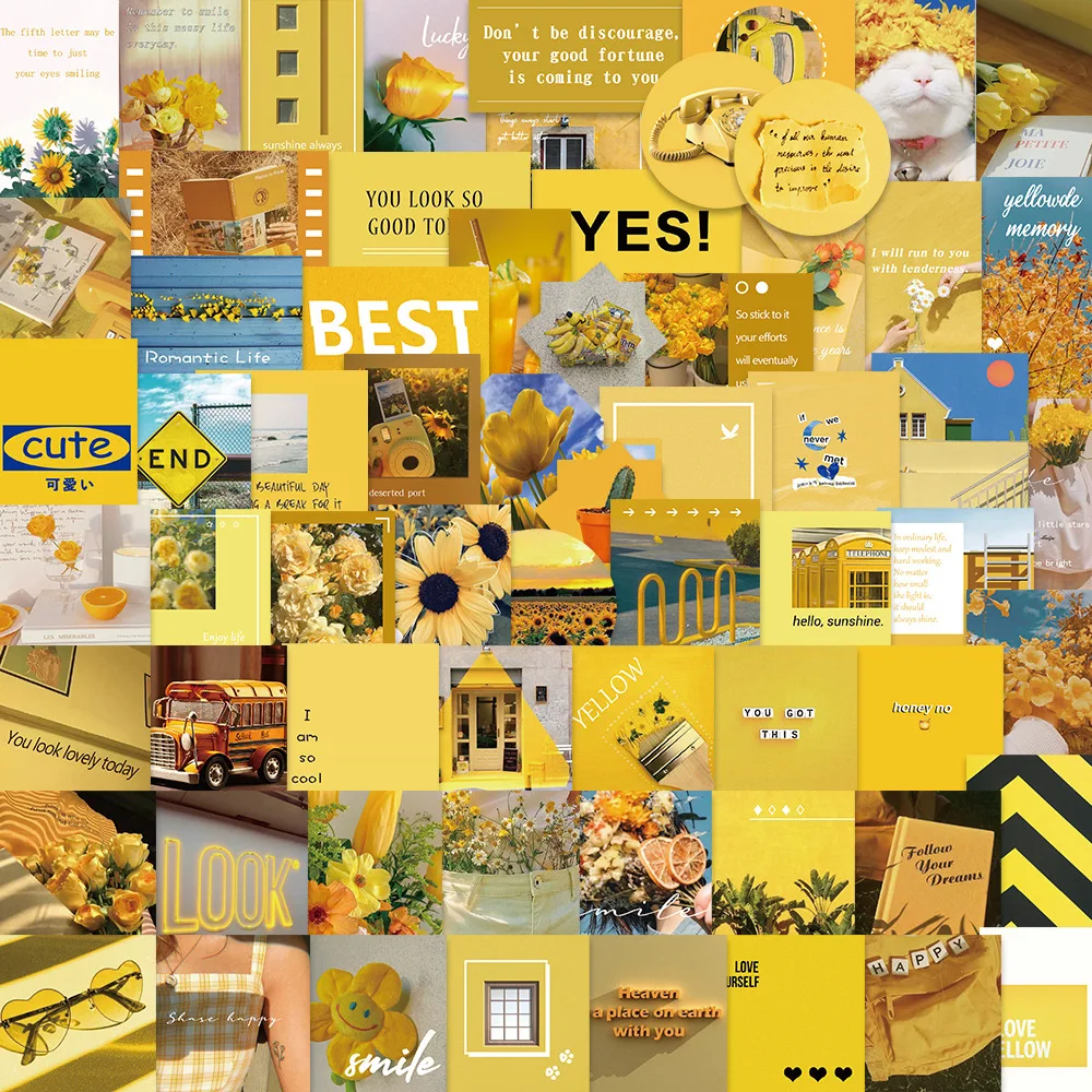 

10/30/65PCS Fashion Yellow Style Landscape Stickers Decoration Decals Phone Helmet Luggage Fridge Ins Sticker DIY Classic Toy